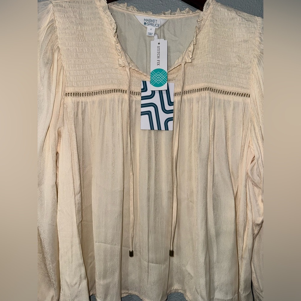 🔥NWT Market & Spruce Logan Relaxed Blouse Size Large Off White - Picture 5 of 5
